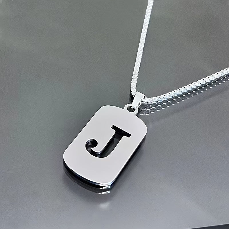 1 Hip-Hop Trendy Retro Stainless Steel Pendant Necklace with Cut-Out Letters, Jewelry for Men – Perfect for Daily Wear and Parties