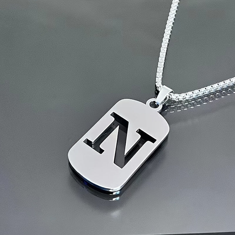 1 Hip-Hop Trendy Retro Stainless Steel Pendant Necklace with Cut-Out Letters, Jewelry for Men – Perfect for Daily Wear and Parties