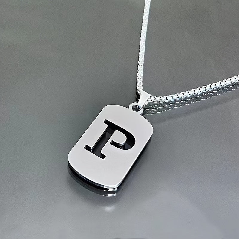 1 Hip-Hop Trendy Retro Stainless Steel Pendant Necklace with Cut-Out Letters, Jewelry for Men – Perfect for Daily Wear and Parties