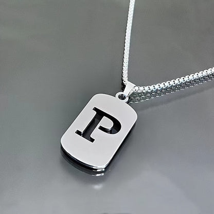 1 Hip-Hop Trendy Retro Stainless Steel Pendant Necklace with Cut-Out Letters, Jewelry for Men – Perfect for Daily Wear and Parties