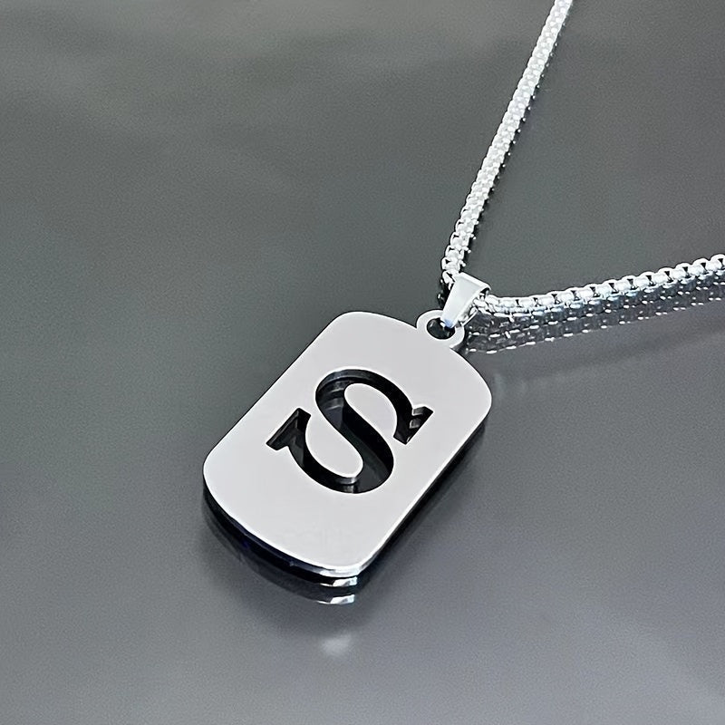 1 Hip-Hop Trendy Retro Stainless Steel Pendant Necklace with Cut-Out Letters, Jewelry for Men – Perfect for Daily Wear and Parties