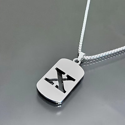 1 Hip-Hop Trendy Retro Stainless Steel Pendant Necklace with Cut-Out Letters, Jewelry for Men – Perfect for Daily Wear and Parties