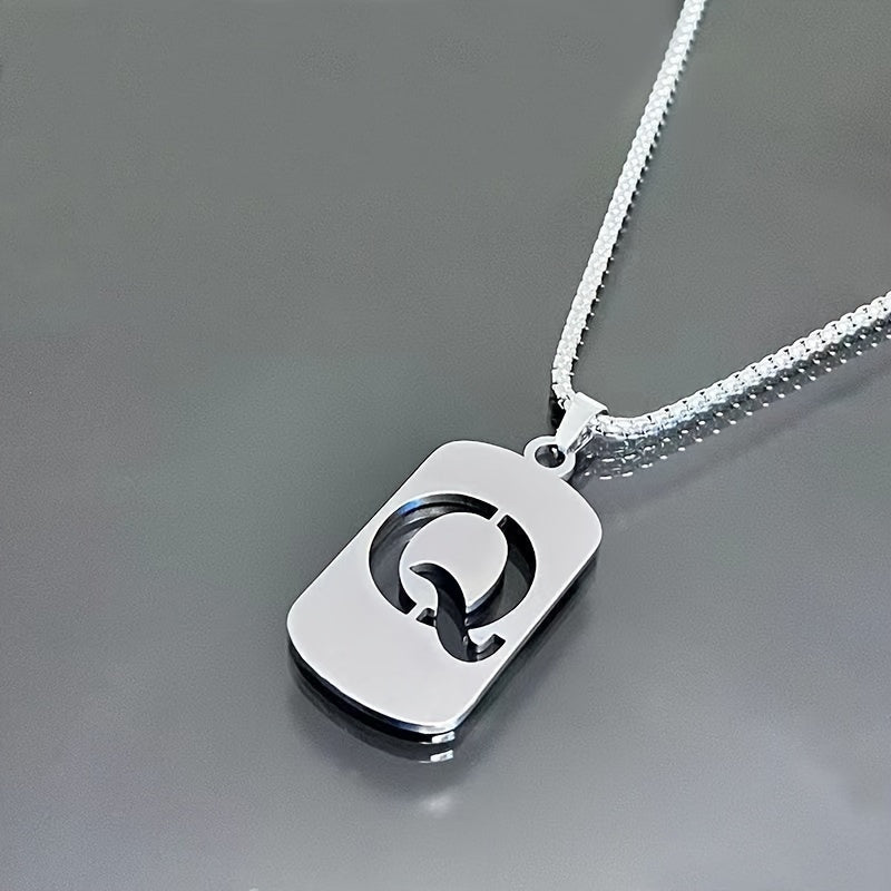 1 Hip-Hop Trendy Retro Stainless Steel Pendant Necklace with Cut-Out Letters, Jewelry for Men – Perfect for Daily Wear and Parties