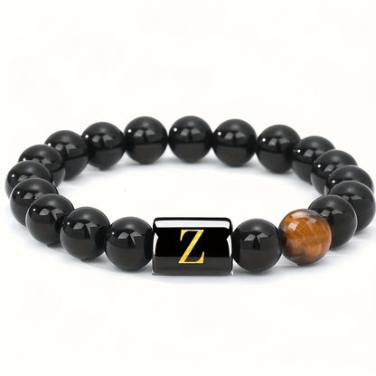 1pc A To Z 26 Letters Fashion Bracelets For Men, Cool Tiger Eye Stone Bracelets For Husband And Boyfriend, Birthday And Valentine's Day Gifts, Father's Day Gift