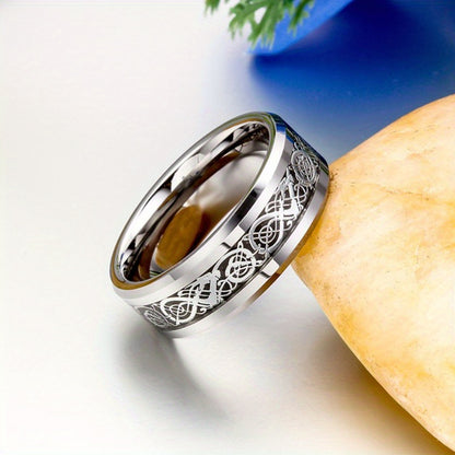 JewelryWe 8mm Celtic Dragon Inlay Tungsten Carbide Ring Men's Anniversary/ Engagement/ Wedding Band, Engagement Ring, Anniversary Gift, Bold Statement Piece, Engraved Jewelry, Highquality Metal, Precision Engraving, Celtic Je