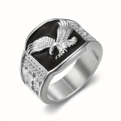 1pc GREPPN 316L Stainless Steel Ring, Eagle Design, Hip Hop Punk Style, Unisex Hip Hop Jewelry for Engagement, Party, Vintage Cool Unique, Independence Day, Valentine'S Day, Spring Festival Gift