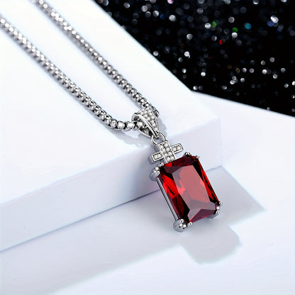 Men's Vintage Cross Necklace with 17.5CT Synthetic Gems Cut Synthetic Cubic (CZ) Pendant - 60.96cm Synthetic Gems-Plated 304L Stainless Steel Chain, June Birthstone Jewelry, Luxury Gift for Valentine's Day, Father's Day & Bir