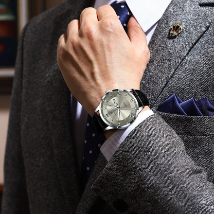 Orologio da Uomo POEDAGAR Elegante – Cinturino in Pelle, Impermeabile, Calendario e Quadrante Luminoso