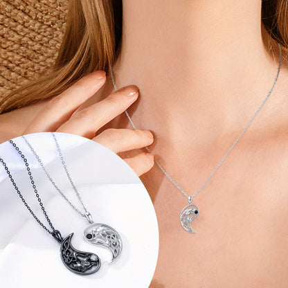 Wolf Matching Necklace 925 Sterling Silvery 2pcs Yin Yang Celtic Knot Wolf Pendant BFF Necklace Couple Friendship Jewelry Valentine's Day Gifts for Her Him Women Men