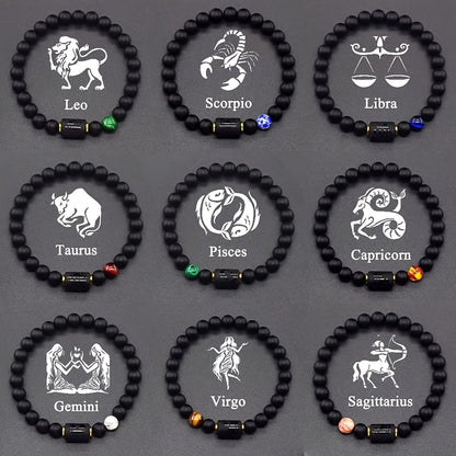Elastic Bracelet Made of Natural Stones Representing The 12 Zodiac Signs, Featuring a Card Design for Couples, Perfect As a Valentine'S Day Or Birthday Gift for Partners And Friends.