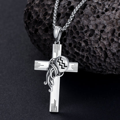 12 Zodiac Sign Necklaces for Men 925 Sterling 925 Silver Constellation Cross Pendant Chain Birthday Jewelry Gifts for Men Women