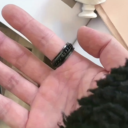 1 Pack Rotating Chain Rings Women's Embossed Fashion Men's Hip Hop Accessories Rings Multifunctional Punk Jewelry Birthday Gift