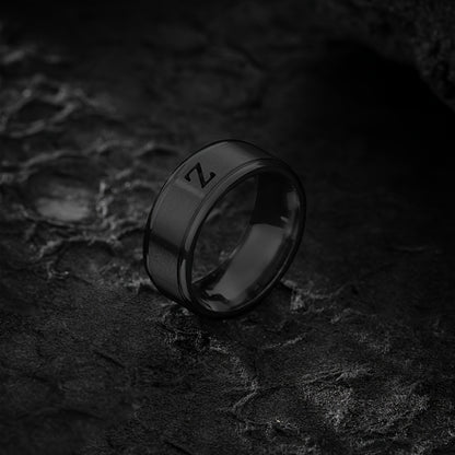 1pc Men's Fashion Stainless Steel Double Step Matte Hollow Letter Ring, Suitable For Men Women