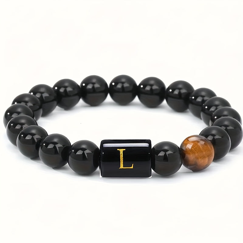 1pc A To Z 26 Letters Fashion Bracelets For Men, Cool Tiger Eye Stone Bracelets For Husband And Boyfriend, Birthday And Valentine's Day Gifts, Father's Day Gift