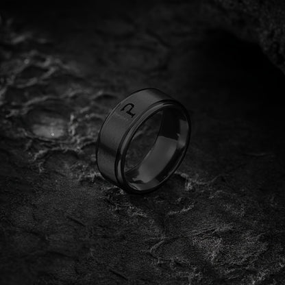 1pc Men's Fashion Stainless Steel Double Step Matte Hollow Letter Ring, Suitable For Men Women