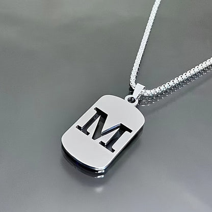 1 Hip-Hop Trendy Retro Stainless Steel Pendant Necklace with Cut-Out Letters, Jewelry for Men – Perfect for Daily Wear and Parties
