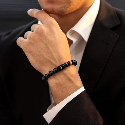 1pc A To Z 26 Letters Fashion Bracelets For Men, Cool Tiger Eye Stone Bracelets For Husband And Boyfriend, Birthday And Valentine's Day Gifts, Father's Day Gift