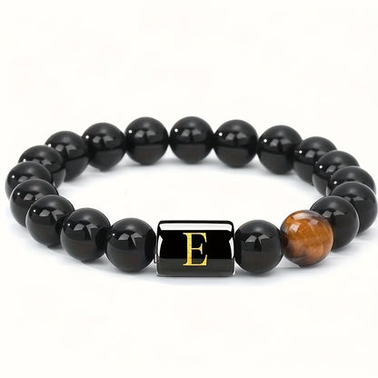 1pc A To Z 26 Letters Fashion Bracelets For Men, Cool Tiger Eye Stone Bracelets For Husband And Boyfriend, Birthday And Valentine's Day Gifts, Father's Day Gift