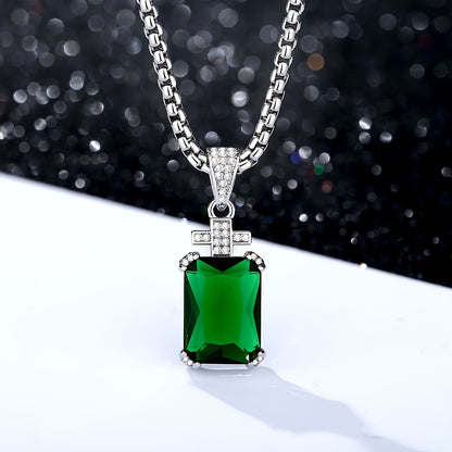 Men's Vintage Cross Necklace with 17.5CT Synthetic Gems Cut Synthetic Cubic (CZ) Pendant - 60.96cm Synthetic Gems-Plated 304L Stainless Steel Chain, June Birthstone Jewelry, Luxury Gift for Valentine's Day, Father's Day & Bir