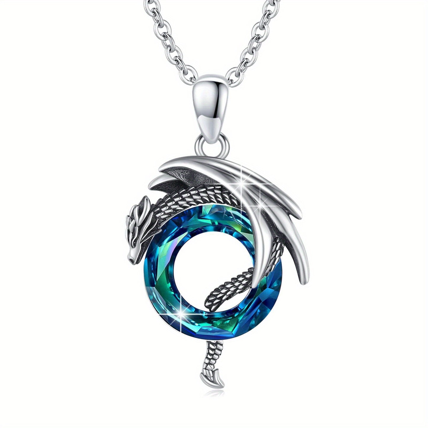 Dragon Necklace 925 Sterling Silvery Dragon Artificial Crystal Necklace Dragon Jewelry for Men Women