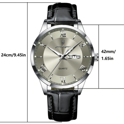 Orologio da Uomo POEDAGAR Elegante – Cinturino in Pelle, Impermeabile, Calendario e Quadrante Luminoso