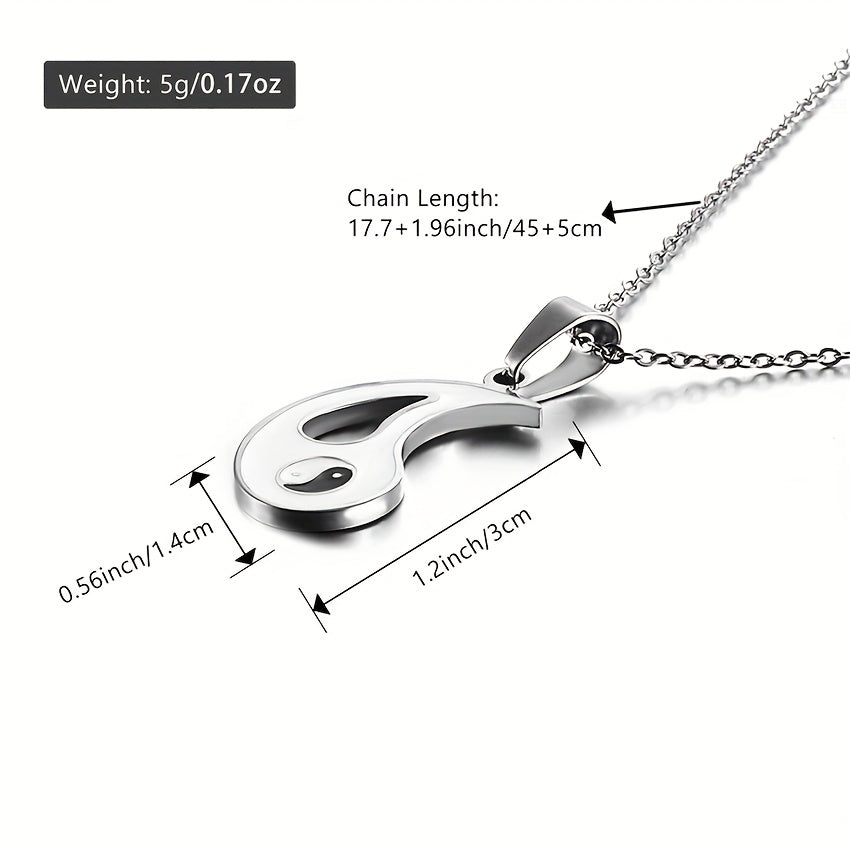 2pcs Yin Yang Puzzle Matching Pendant Necklace Best Friend Couples Stainless Steel White Black Enamel Silvery Necklaces with 45.72cm Chain BFF Jewelry