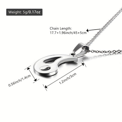 2pcs Yin Yang Puzzle Matching Pendant Necklace Best Friend Couples Stainless Steel White Black Enamel Silvery Necklaces with 45.72cm Chain BFF Jewelry