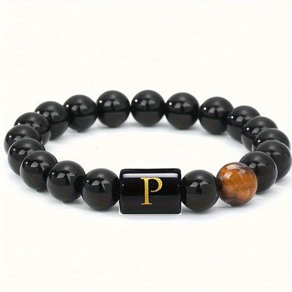 1pc A To Z 26 Letters Fashion Bracelets For Men, Cool Tiger Eye Stone Bracelets For Husband And Boyfriend, Birthday And Valentine's Day Gifts, Father's Day Gift