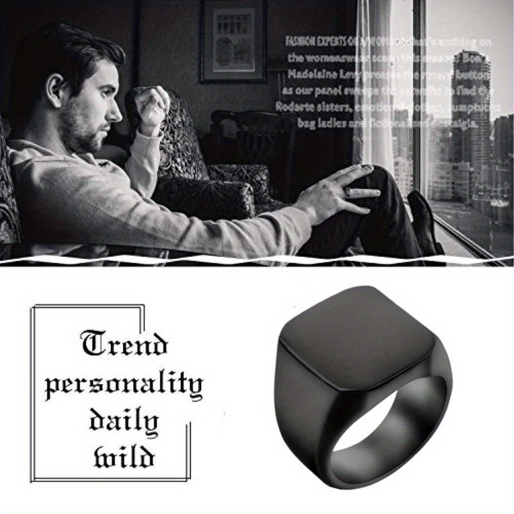 JewelryWe High Polished Stainless Steel Engagement Wedding Band Mens Signet Ring, Men Engagement Ring, Anniversary Gift, Engagement Ring for Men, Minimalist Jewelry, Sleek Design, Highquality Finish, Hypoallergenic Material,