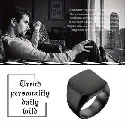 JewelryWe High Polished Stainless Steel Engagement Wedding Band Mens Signet Ring, Men Engagement Ring, Anniversary Gift, Engagement Ring for Men, Minimalist Jewelry, Sleek Design, Highquality Finish, Hypoallergenic Material,