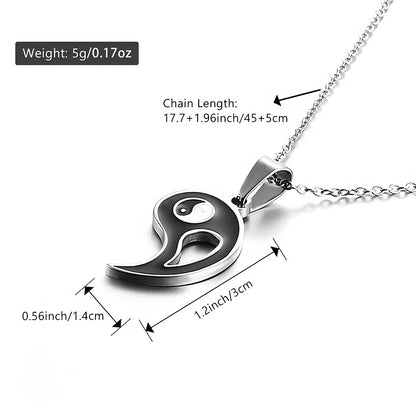 2pcs Yin Yang Puzzle Matching Pendant Necklace Best Friend Couples Stainless Steel White Black Enamel Silvery Necklaces with 45.72cm Chain BFF Jewelry