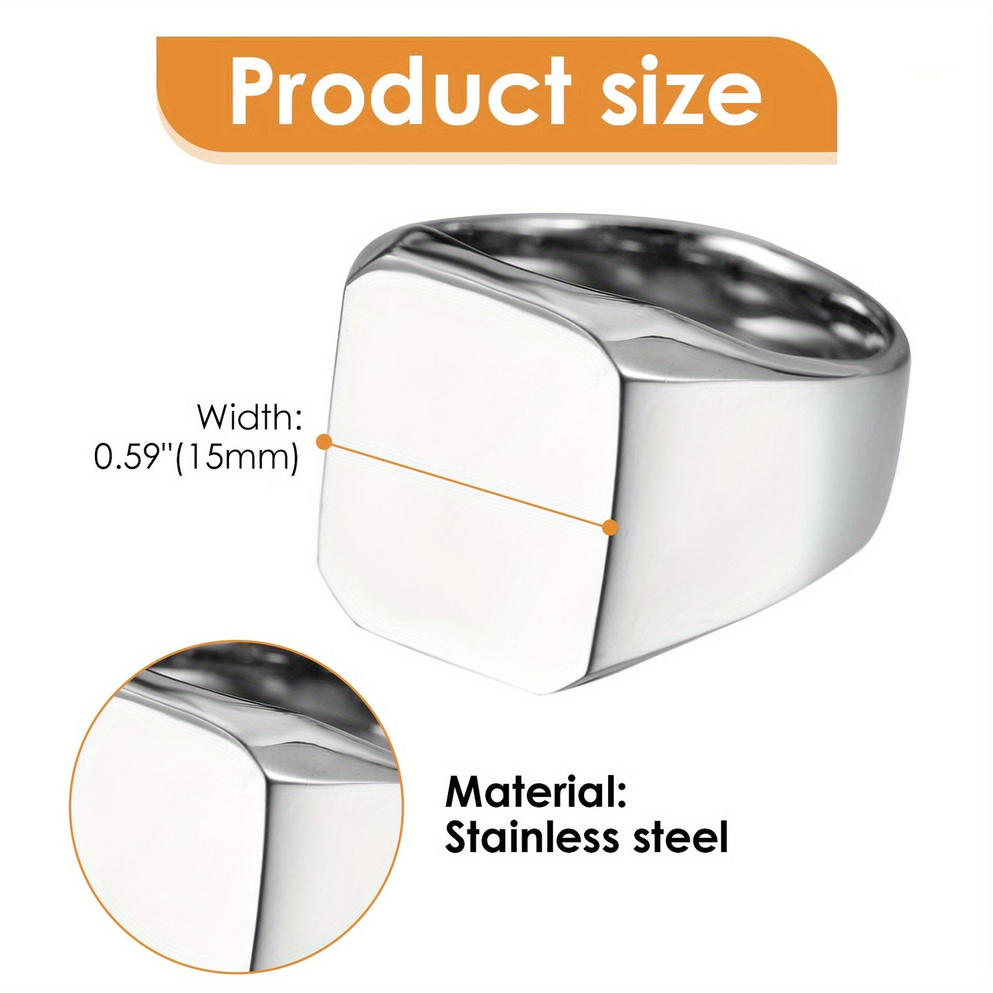 JewelryWe High Polished Stainless Steel Engagement Wedding Band Mens Signet Ring, Men Engagement Ring, Anniversary Gift, Engagement Ring for Men, Minimalist Jewelry, Sleek Design, Highquality Finish, Hypoallergenic Material,