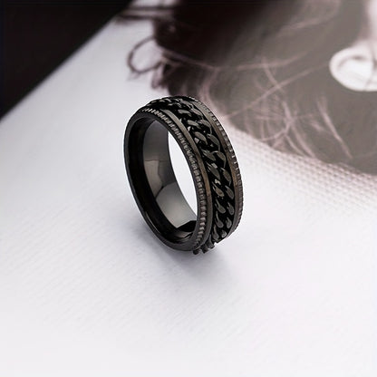 1 Pack Rotating Chain Rings Women's Embossed Fashion Men's Hip Hop Accessories Rings Multifunctional Punk Jewelry Birthday Gift