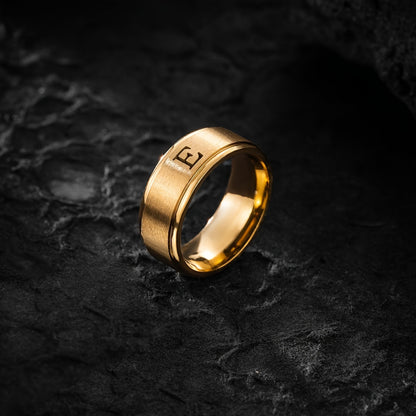 1pc Men's Fashion Stainless Steel Double Step Matte Hollow Letter Ring, Suitable For Men Women