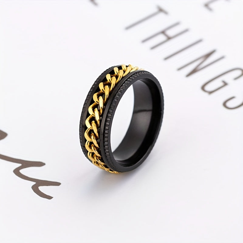 1 Pack Rotating Chain Rings Women's Embossed Fashion Men's Hip Hop Accessories Rings Multifunctional Punk Jewelry Birthday Gift