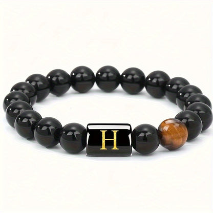 1pc A To Z 26 Letters Fashion Bracelets For Men, Cool Tiger Eye Stone Bracelets For Husband And Boyfriend, Birthday And Valentine's Day Gifts, Father's Day Gift