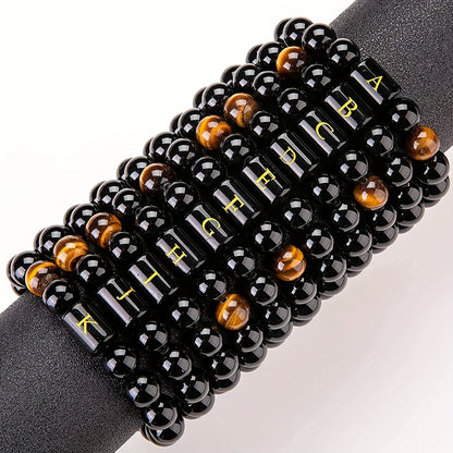 1pc A To Z 26 Letters Fashion Bracelets For Men, Cool Tiger Eye Stone Bracelets For Husband And Boyfriend, Birthday And Valentine's Day Gifts, Father's Day Gift