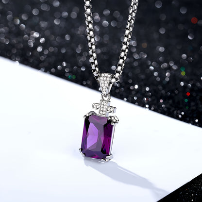 Men's Vintage Cross Necklace with 17.5CT Synthetic Gems Cut Synthetic Cubic (CZ) Pendant - 60.96cm Synthetic Gems-Plated 304L Stainless Steel Chain, June Birthstone Jewelry, Luxury Gift for Valentine's Day, Father's Day & Bir