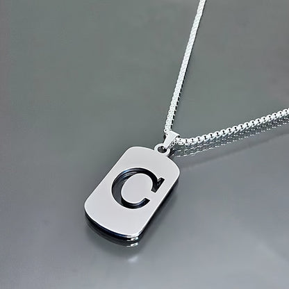 1 Hip-Hop Trendy Retro Stainless Steel Pendant Necklace with Cut-Out Letters, Jewelry for Men – Perfect for Daily Wear and Parties