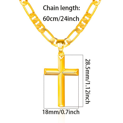 A 925 Silver Men'S Pendant Necklace, 18K Gold Plated 18K Gold Plated-Plated Minimalist Figaro Chain Paired with a Three-Dimensional Cross Pendant, The Perfect Gift for Him, Father'S Day Gift, Gift Boxed