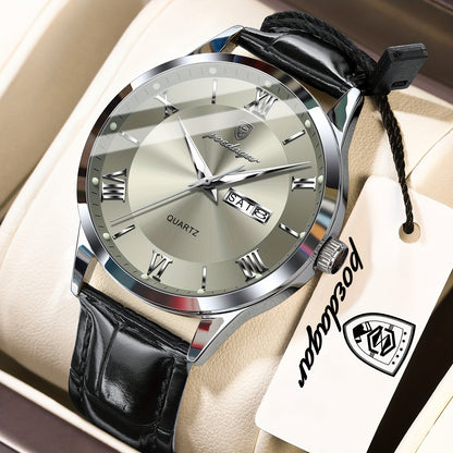 Orologio da Uomo POEDAGAR Elegante – Cinturino in Pelle, Impermeabile, Calendario e Quadrante Luminoso