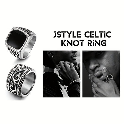 Vintage Style 4-Piece Men's Stainless Steel Ring Set - Greek Seal, Celtic Engraved, Thumb, and Vintage Carved Designs - 304 Stainless Steel, Non-Plated Jewelry Collection