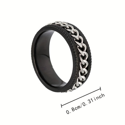 1 Pack Rotating Chain Rings Women's Embossed Fashion Men's Hip Hop Accessories Rings Multifunctional Punk Jewelry Birthday Gift