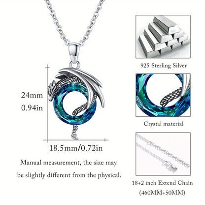Dragon Necklace 925 Sterling Silvery Dragon Artificial Crystal Necklace Dragon Jewelry for Men Women