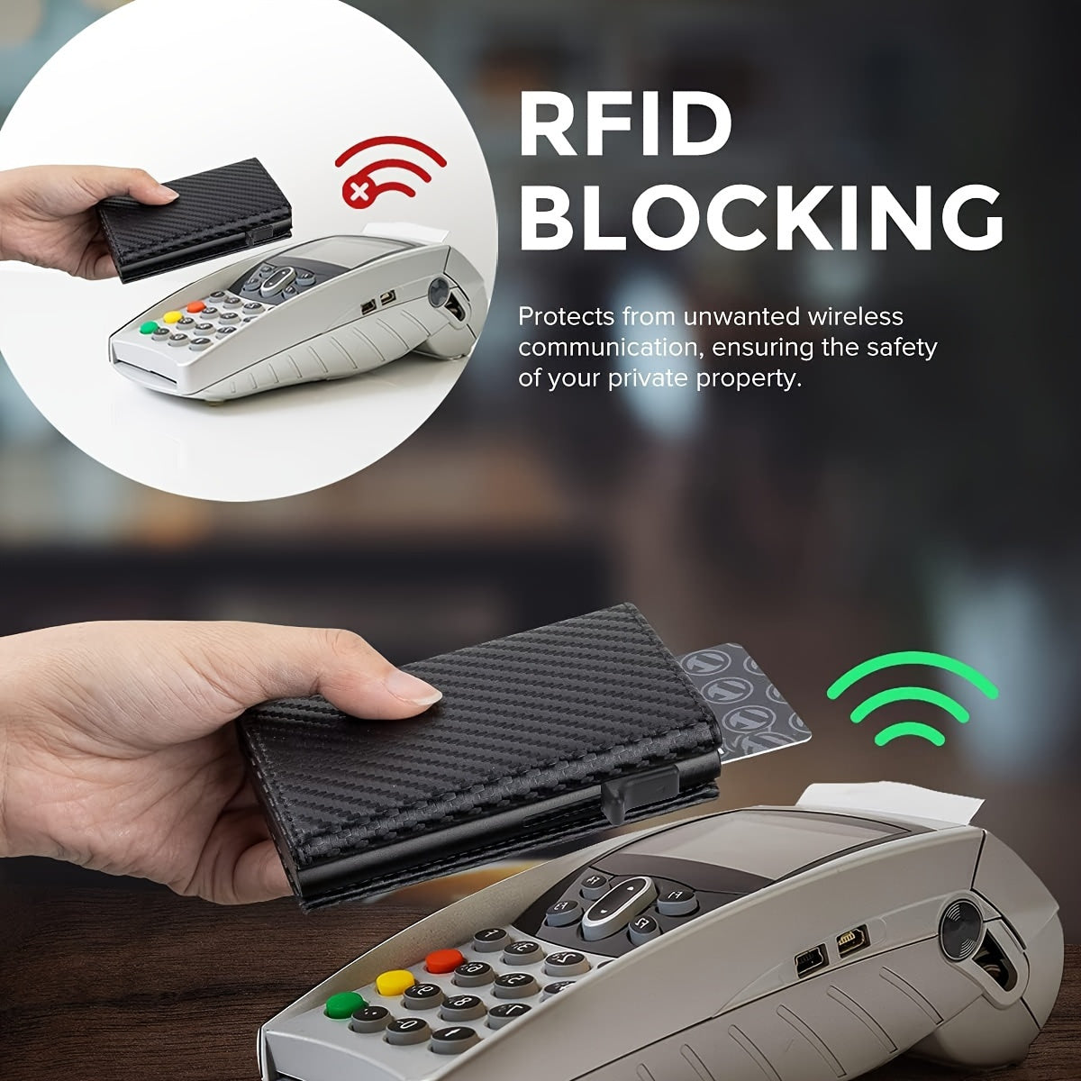 Men's Wallet with Zipper Coin Pocket Automatic Pop-up Metal Credit Card Holder Minimalist RFID Shielded Business Card Wallet Ideal Gift for Men