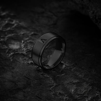 1pc Men's Fashion Stainless Steel Double Step Matte Hollow Letter Ring, Suitable For Men Women