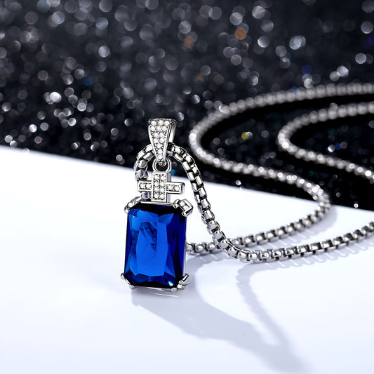 Men's Vintage Cross Necklace with 17.5CT Synthetic Gems Cut Synthetic Cubic (CZ) Pendant - 60.96cm Synthetic Gems-Plated 304L Stainless Steel Chain, June Birthstone Jewelry, Luxury Gift for Valentine's Day, Father's Day & Bir