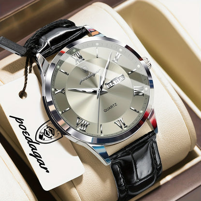 Orologio da Uomo POEDAGAR Elegante – Cinturino in Pelle, Impermeabile, Calendario e Quadrante Luminoso