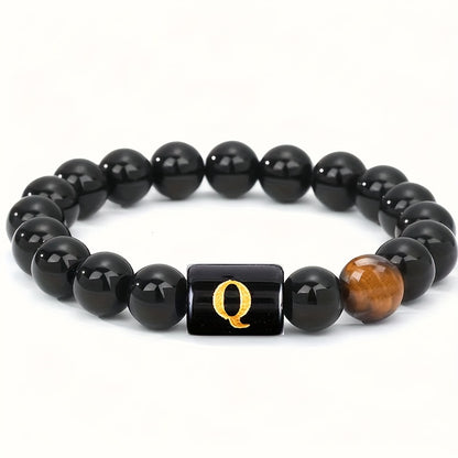 1pc A To Z 26 Letters Fashion Bracelets For Men, Cool Tiger Eye Stone Bracelets For Husband And Boyfriend, Birthday And Valentine's Day Gifts, Father's Day Gift