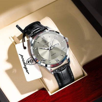 Orologio da Uomo POEDAGAR Elegante – Cinturino in Pelle, Impermeabile, Calendario e Quadrante Luminoso